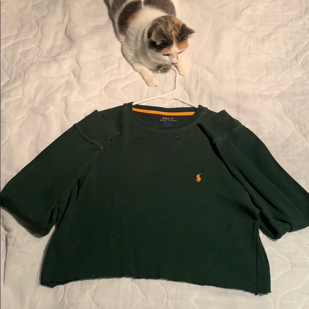 Army green polo self cropped tee